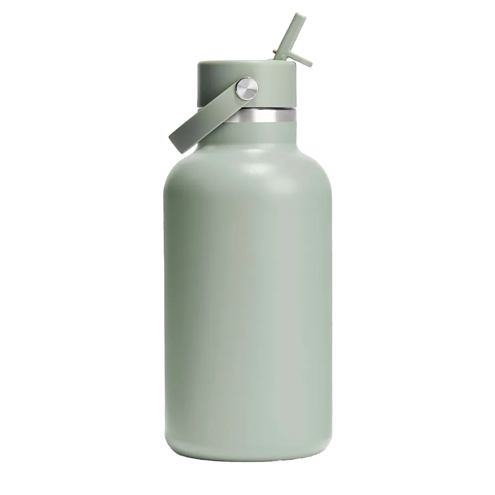 Hydro Flask Wide Mouth Water Bottle with Flex Straw Cap 64 oz Tonal Agave 