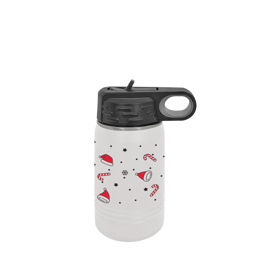 Polar Camel 12 oz Water Bottle with Winter Design Christmas Hats 
