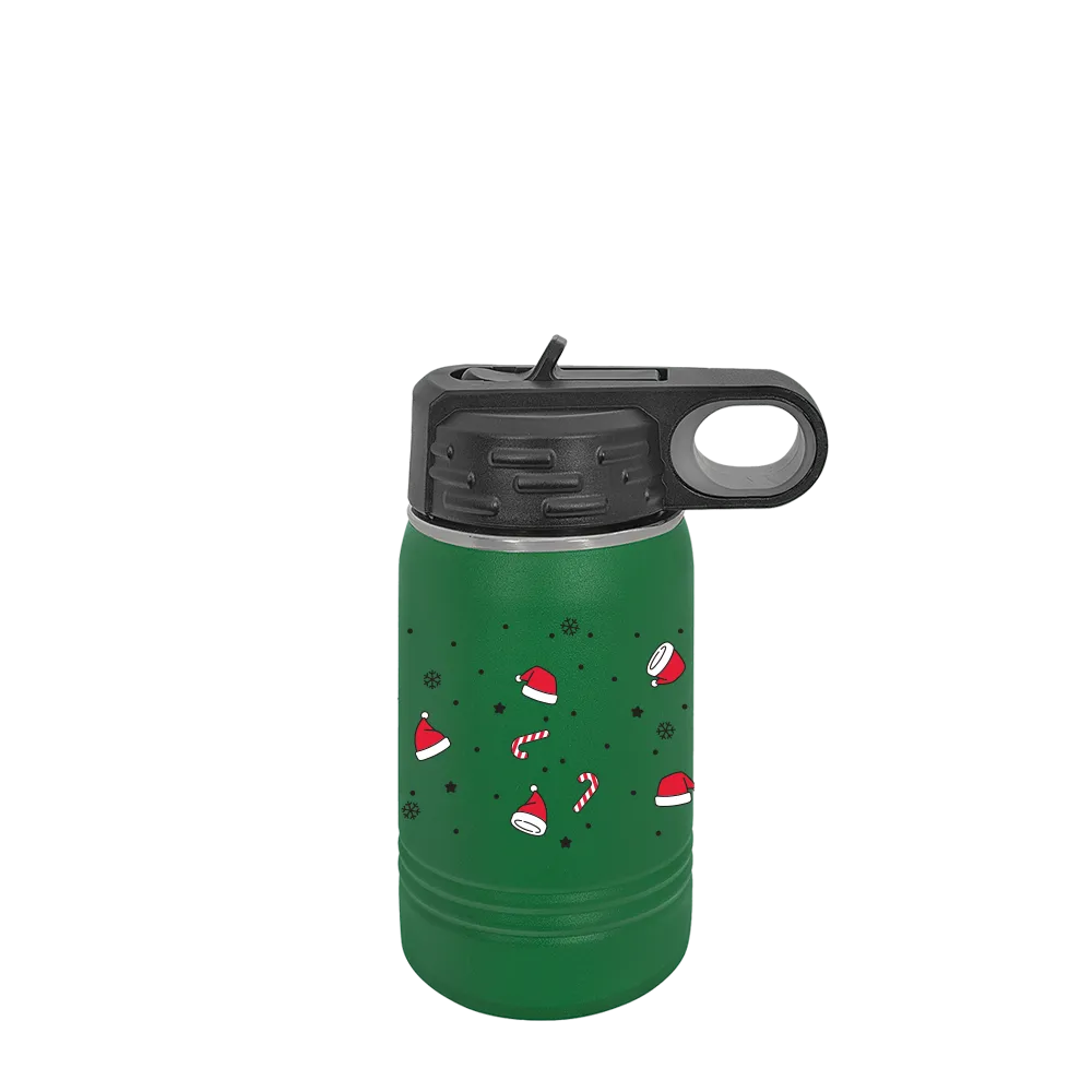 Polar Camel 12 oz Water Bottle with Winter Design Christmas Hats 
