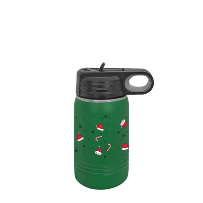 Polar Camel 12 oz Water Bottle with Winter Design Christmas Hats 
