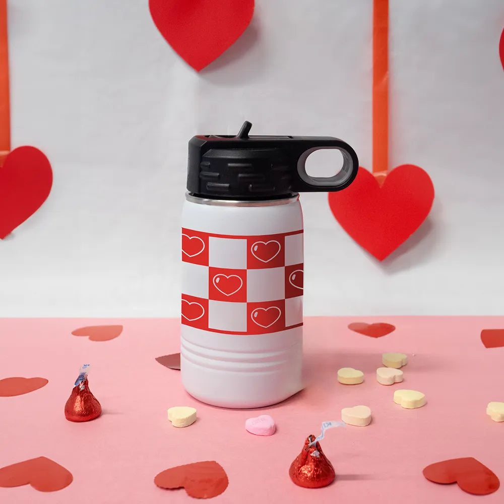 Checkered Heart Stamps Wrap Kids Bottle | 12 oz