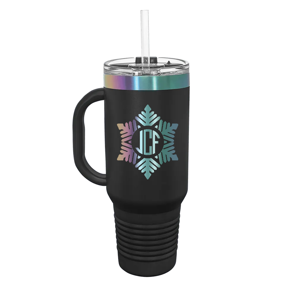 Polar Camel Ion Plated Straw lid Mug with Winter Design Snowflake 