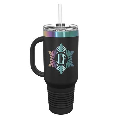 Polar Camel Ion Plated Straw lid Mug with Winter Design Snowflake 