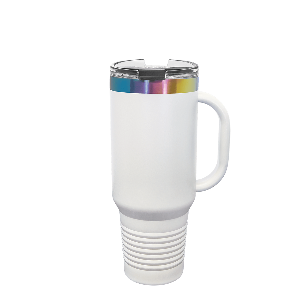 Polar Camel Ion Plated Straw Lid Mug 40 oz White and Prism 