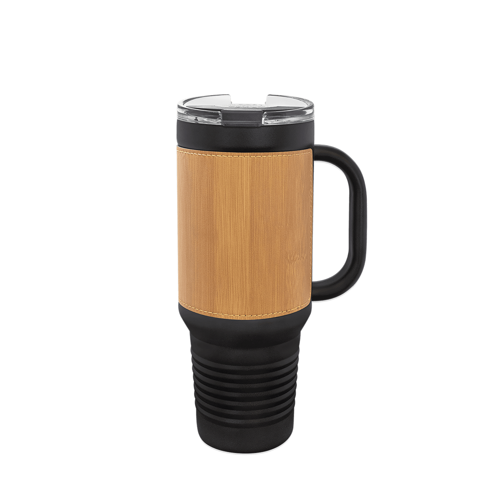 Polar Camel Leatherette Handle Travel Mug with Straw 40 oz Black Bamboo 