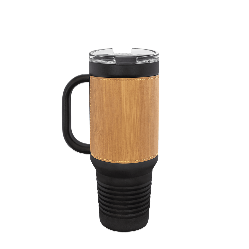 Polar Camel Leatherette Handle Travel Mug with Straw 40 oz Black Bamboo 