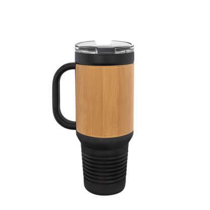 Polar Camel Leatherette Handle Travel Mug with Straw 40 oz Black Bamboo 