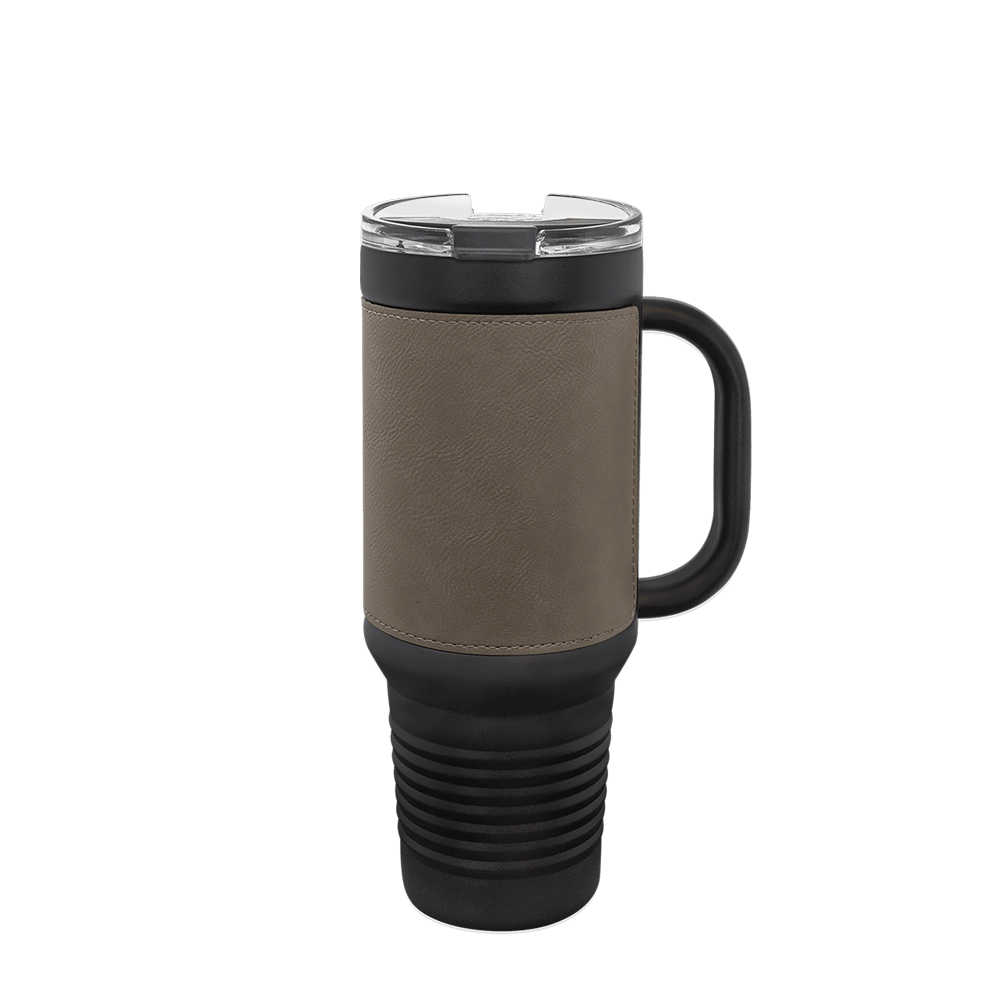 Polar Camel Leatherette Handle Travel Mug with Straw 40 oz Black Grey 