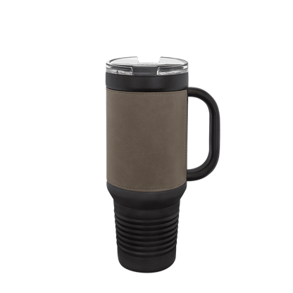 Polar Camel Leatherette Handle Travel Mug with Straw 40 oz Black Grey 