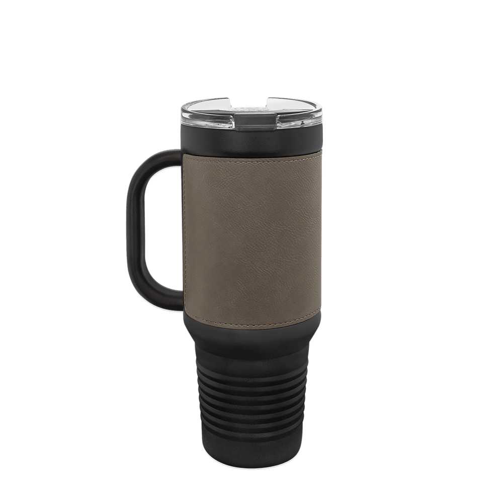 Polar Camel Leatherette Handle Travel Mug with Straw 40 oz Black Grey 