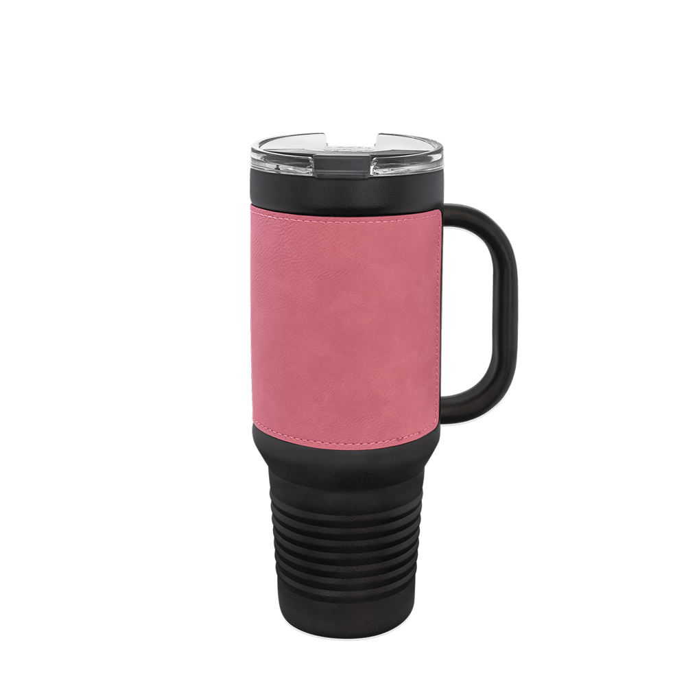 Polar Camel Leatherette Handle Travel Mug with Straw 40 oz Black Pink 