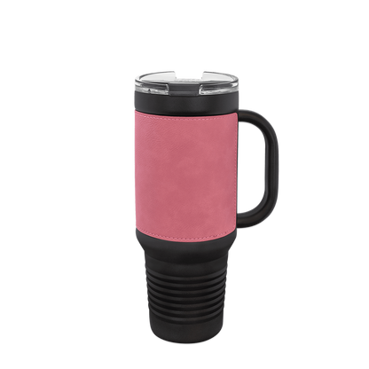 Polar Camel Leatherette Handle Travel Mug with Straw 40 oz Black Pink 