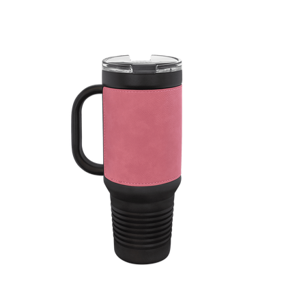 Polar Camel Leatherette Handle Travel Mug with Straw 40 oz Black Pink 