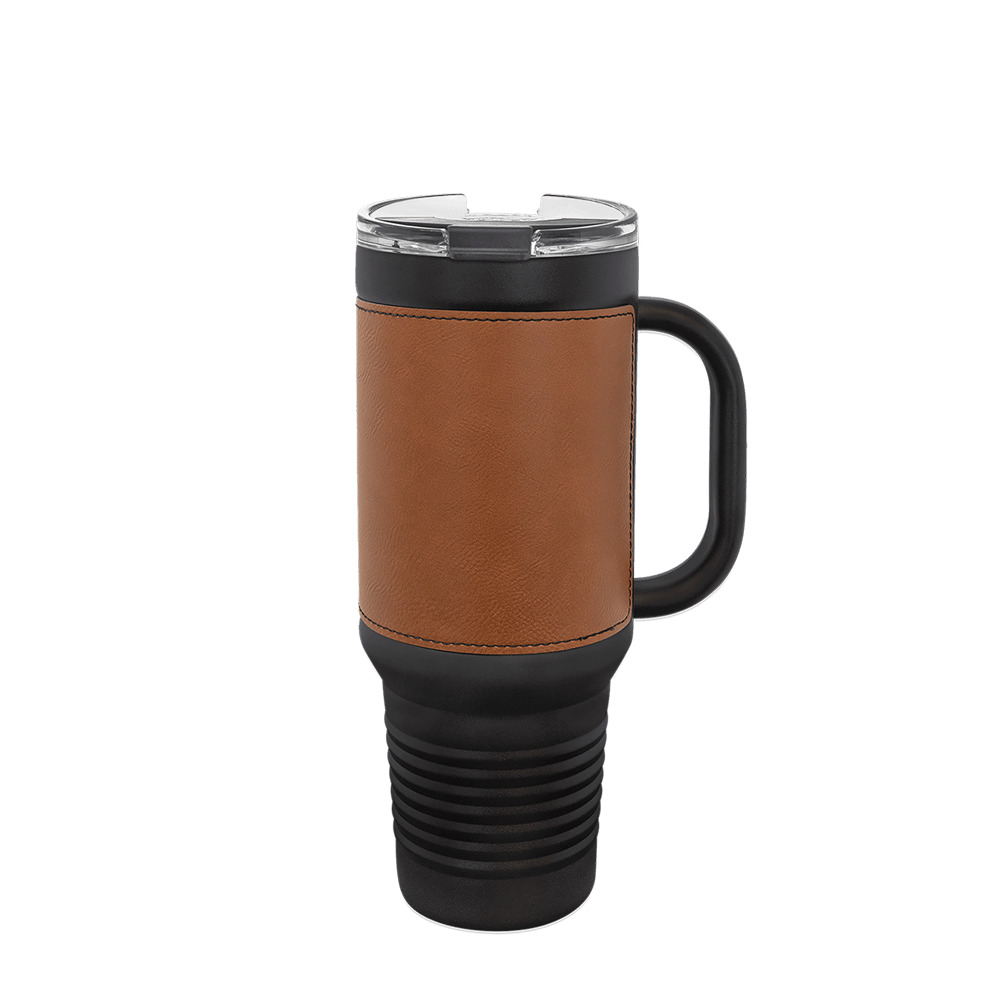 Polar Camel Leatherette Handle Travel Mug with Straw 40 oz Black Rawhide 