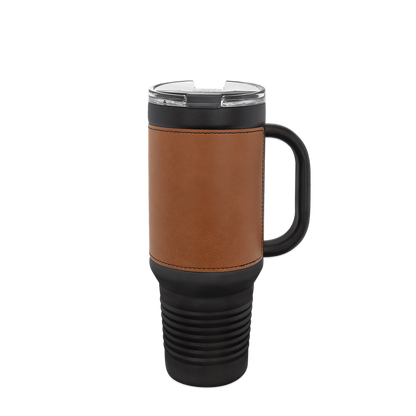 Polar Camel Leatherette Handle Travel Mug with Straw 40 oz Black Rawhide 