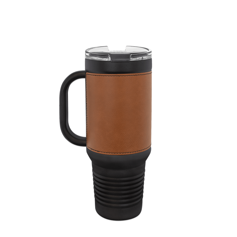 Polar Camel Leatherette Handle Travel Mug with Straw 40 oz Black Rawhide 
