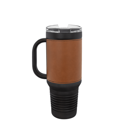 Polar Camel Leatherette Handle Travel Mug with Straw 40 oz Black Rawhide 