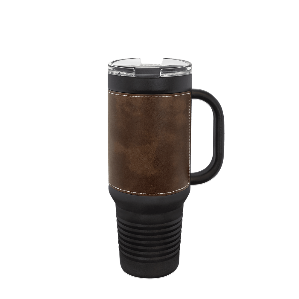 Polar Camel Leatherette Handle Travel Mug with Straw 40 oz Black Rustic 
