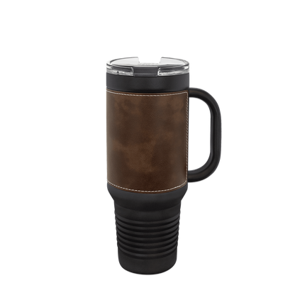 Polar Camel Leatherette Handle Travel Mug with Straw 40 oz Black Rustic 