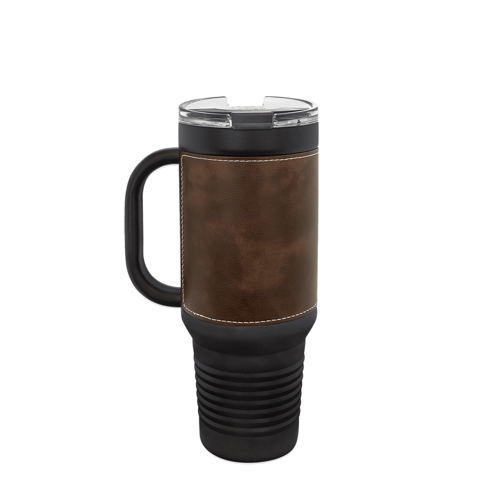 Polar Camel Leatherette Handle Travel Mug with Straw 40 oz Black Rustic 