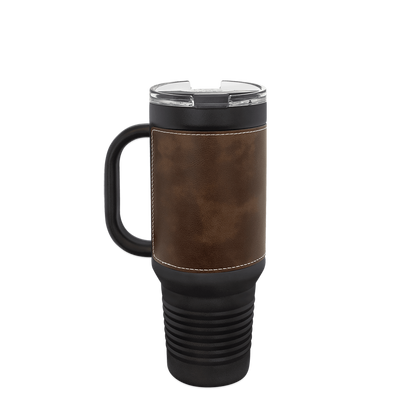 Polar Camel Leatherette Handle Travel Mug with Straw 40 oz Black Rustic 