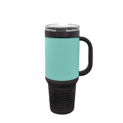 Polar Camel Leatherette Handle Travel Mug with Straw 40 oz Black Teal 