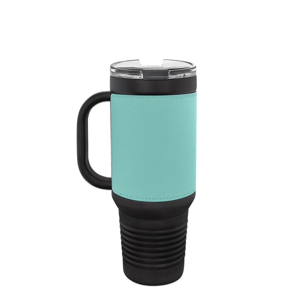 Polar Camel Leatherette Handle Travel Mug with Straw 40 oz Black Teal 