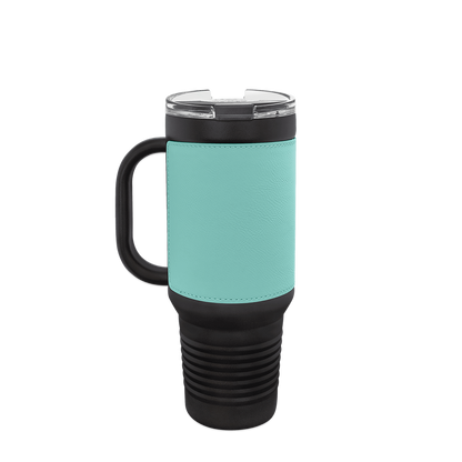 Polar Camel Leatherette Handle Travel Mug with Straw 40 oz Black Teal 