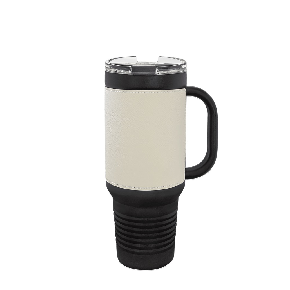 Polar Camel Leatherette Handle Travel Mug with Straw 40 oz Black White 