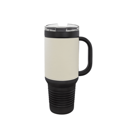 Polar Camel Leatherette Handle Travel Mug with Straw 40 oz Black White 