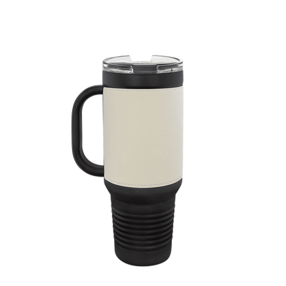 Polar Camel Leatherette Handle Travel Mug with Straw 40 oz Black White 