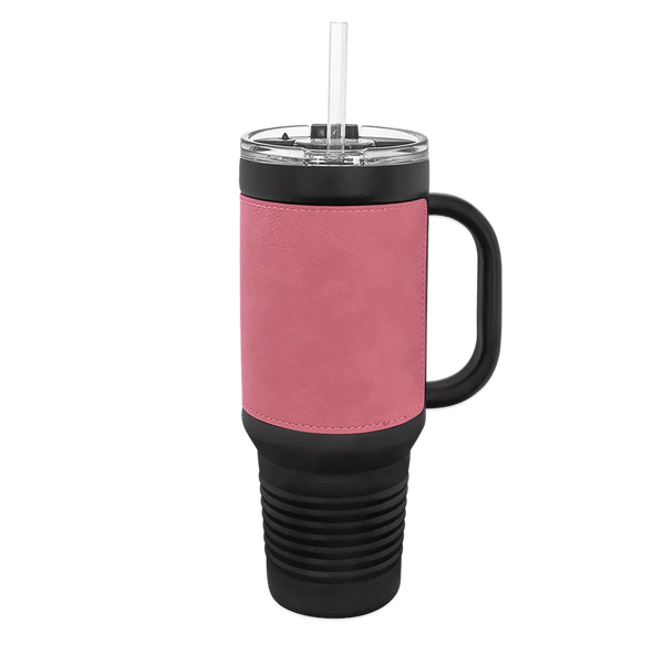 Polar Camel 40 oz Leatherette Straw Mug #color_black-pink