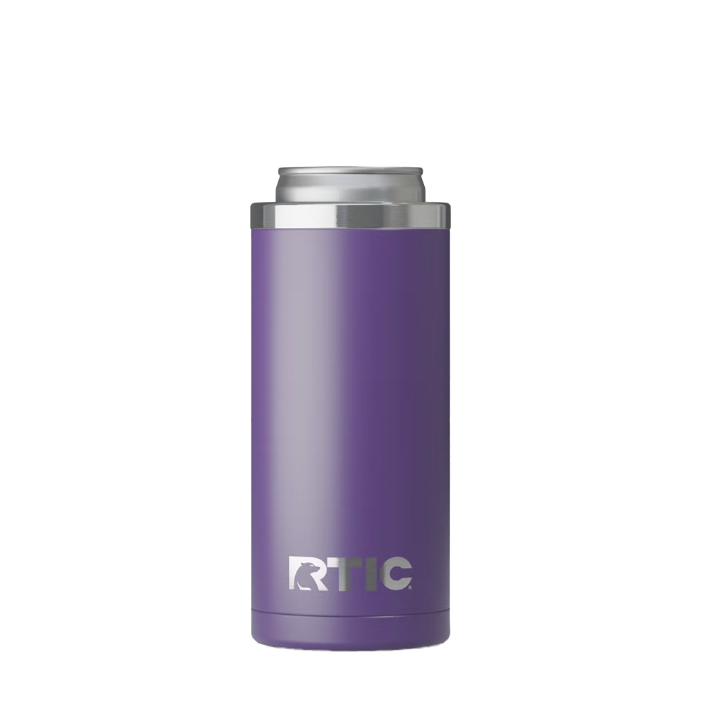 Back customization side of the RTIC Skinny Insulated Can Holder 12 oz in Majestic Purple 