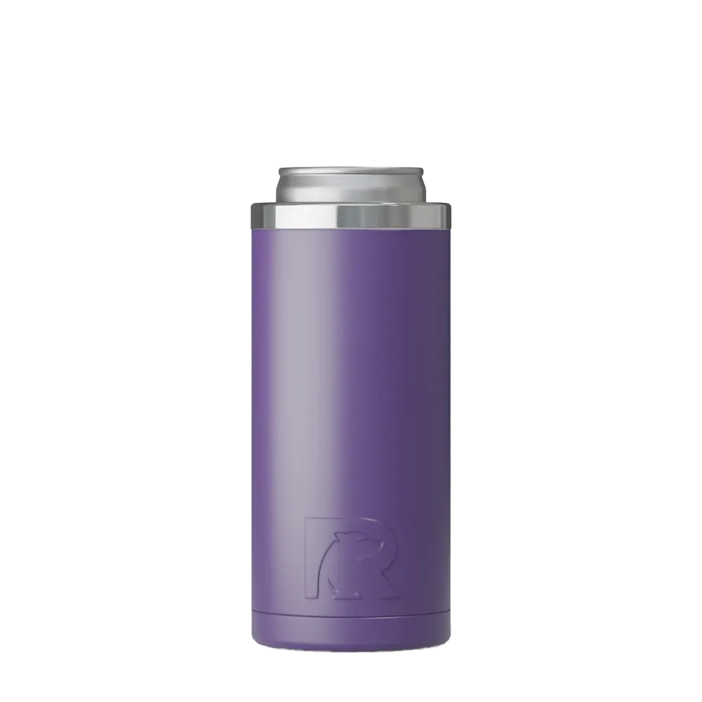 Front customization side of the RTIC Skinny Insulated Can Holder 12 oz in Majestic Purple 