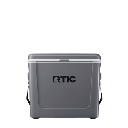 Front customization side of the RTIC Road Trip Personal Cooler 16 qt in Dark Gray and Cool Gray 