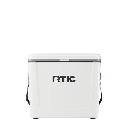 Front customization side of the RTIC Road Trip Personal Cooler 16 qt in White and Gray 