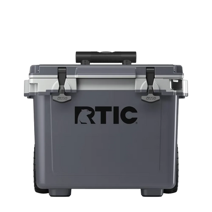 Front customization side of the RTIC Ultra Light Cooler with Wheels 22 qt in Dark Gray and Cool Gray 