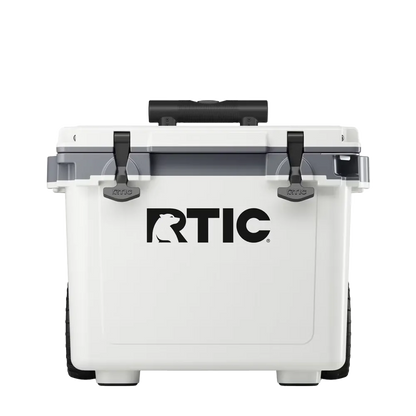 Front customization side of the RTIC Ultra Light Cooler with Wheels 22 qt in White and Gray 