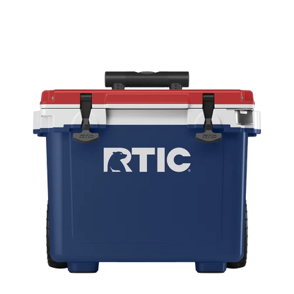Front customization side of the RTIC Ultra Light Cooler with Wheels 22 qt in Patriot 