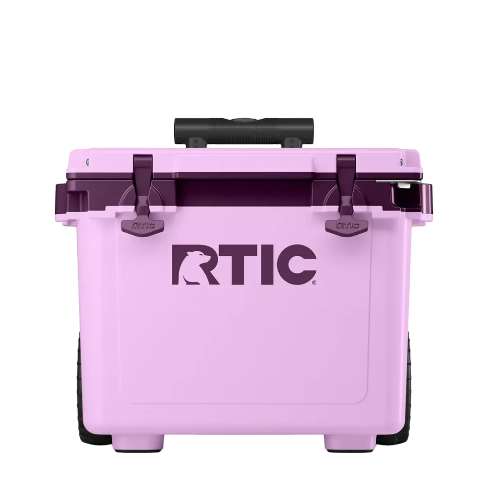 Front customization side of the RTIC Ultra Light Cooler with Wheels 22 qt in Lavender 