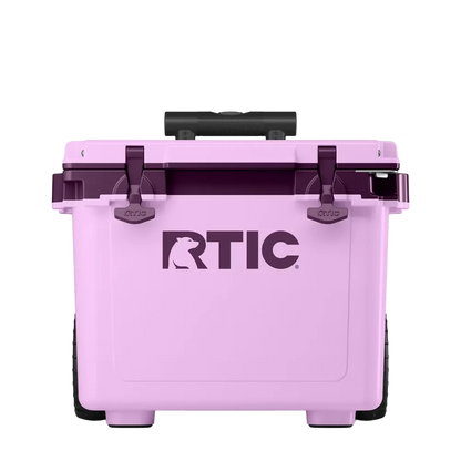Front customization side of the RTIC Ultra Light Cooler with Wheels 22 qt in Lavender 
