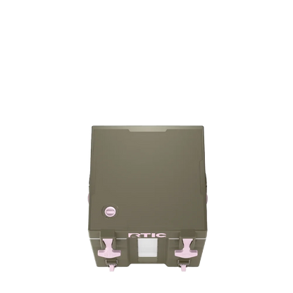 Lid customization side of the RTIC Halftime Cooler 3 Gallon in Olive and Pale Pink 