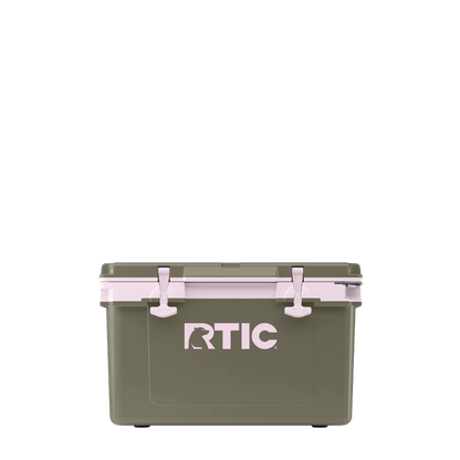 Front customization side of the RTIC Ultra Light Cooler 32 qt in Olive and Pale Pink 