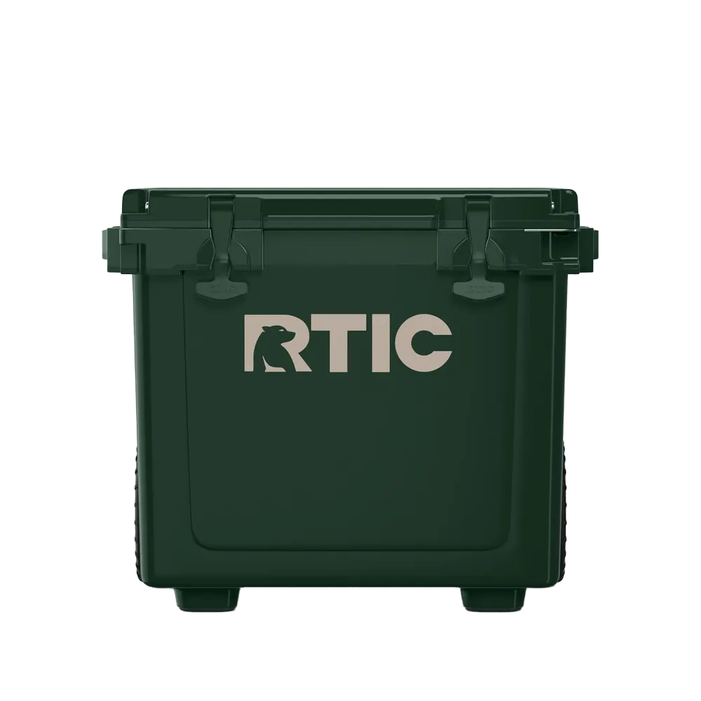 Front customization side of the RTIC Ultra Light Cooler with Wheels 42 qt in Dark Pine 