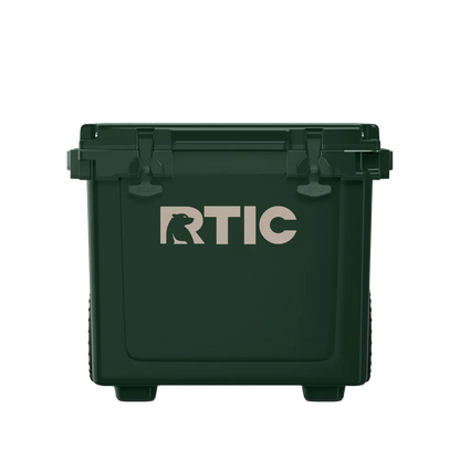 Front customization side of the RTIC Ultra Light Cooler with Wheels 42 qt in Dark Pine 