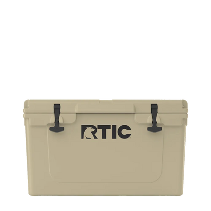 Front customization side of the RTIC Ultra-Tough Cooler 45 qt in Tan 