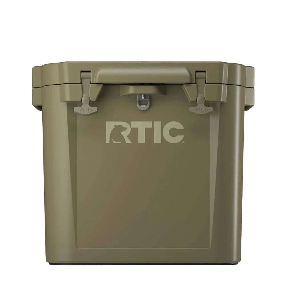 Front customization side of the RTIC Wheeled Ultra-Tough Cooler 45 qt in Olive 