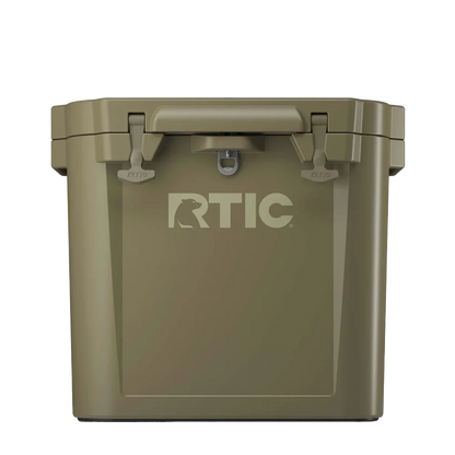 Front customization side of the RTIC Wheeled Ultra-Tough Cooler 45 qt in Olive 
