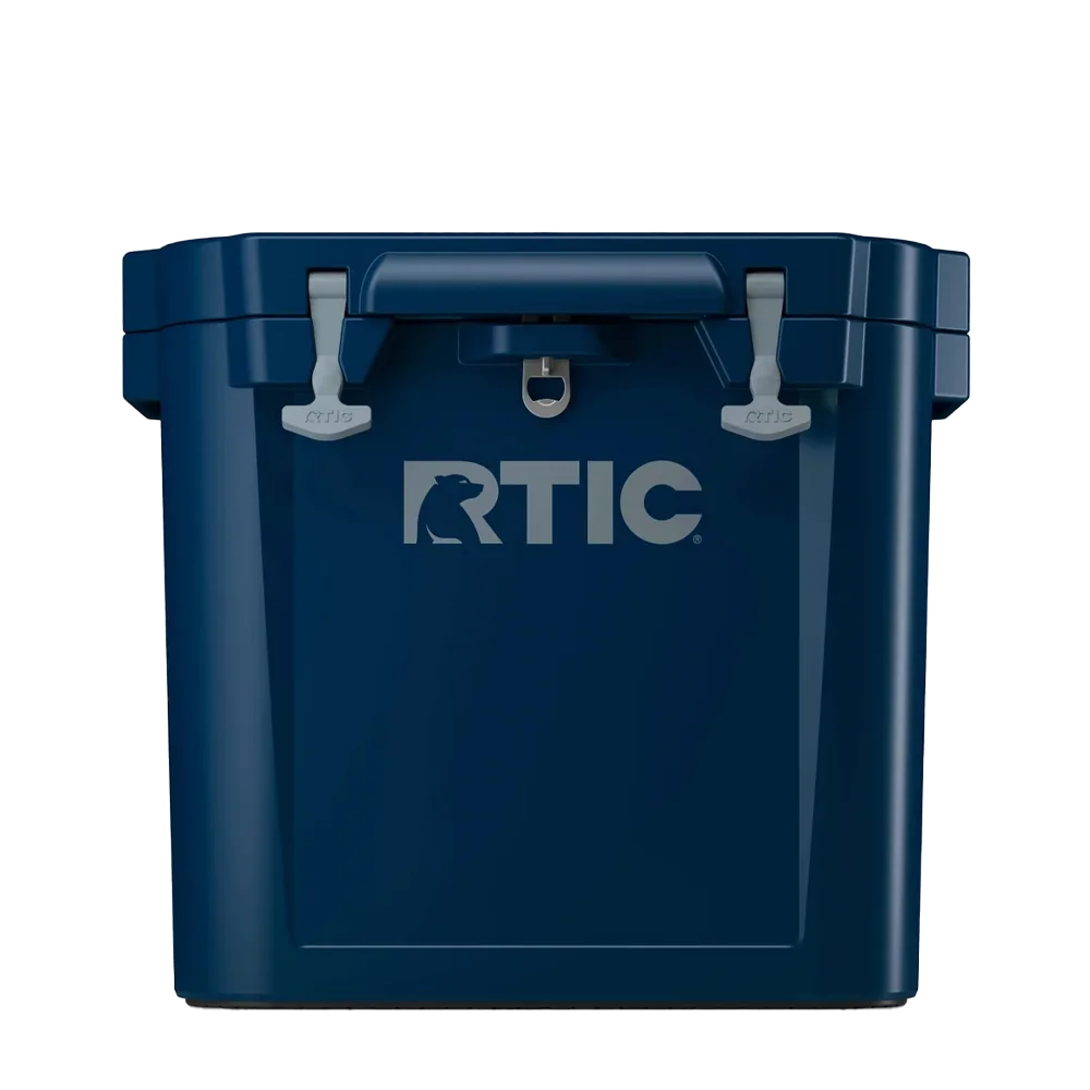 Front customization side of the RTIC Wheeled Ultra-Tough Cooler 45 qt in Navy 