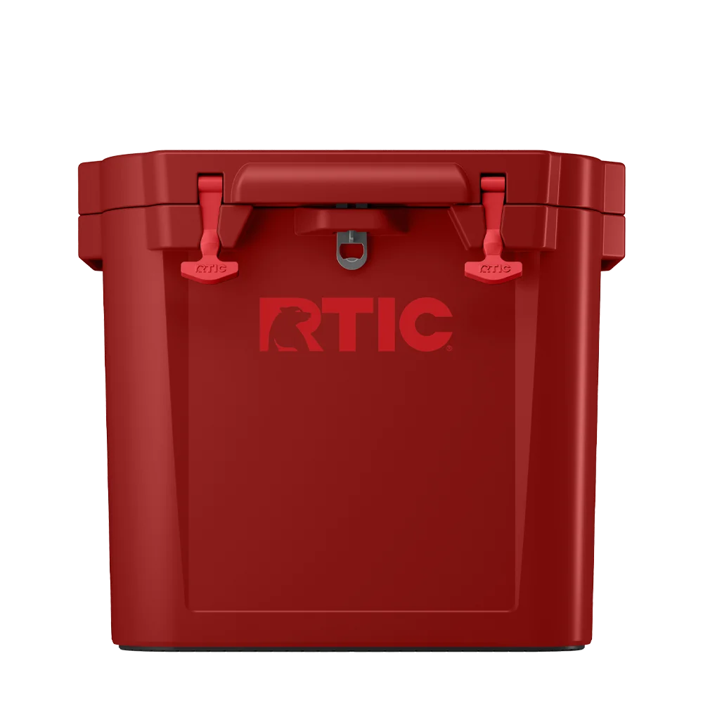 Front customization side of the RTIC Wheeled Ultra-Tough Cooler 45 qt in Black Cherry 